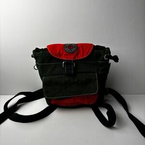 Vintage Kipling Backpack Green Drawstring Flap Nylon Bag Mini